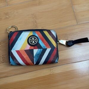 Tory Burch Multicolor Chevron Zip Card Case